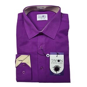Tayion Slim-Fit Gold Trim Dress Shirt Mens‎ Large 16-16.5 34/35 Purple $60